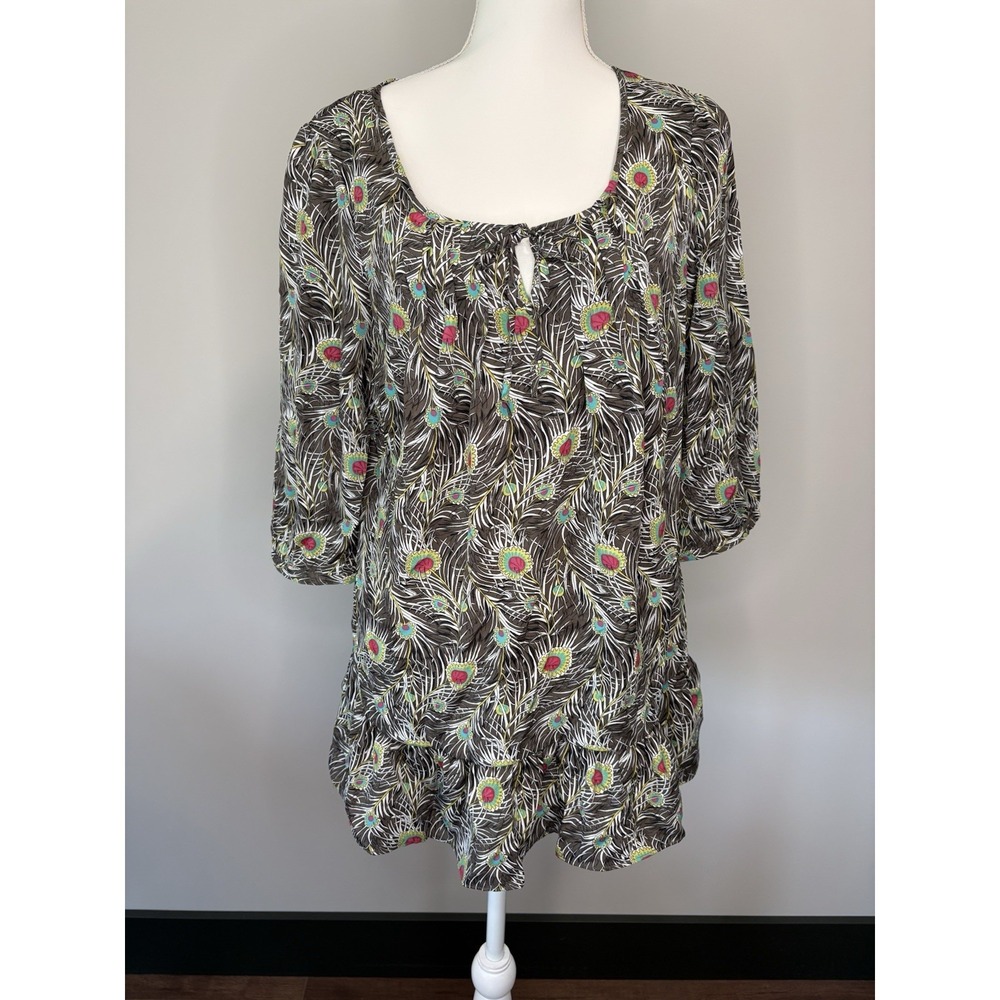 Liberty of London for Target Womens Large Peacock Print Peplum Blouse Tie neck